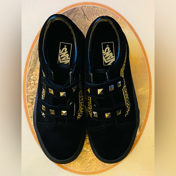 NWOT Sz-3 Youth Vans-Black Suede w/πPrint & Small Studs-4 Grade School Age Kidsπ - Picture 6 of 16